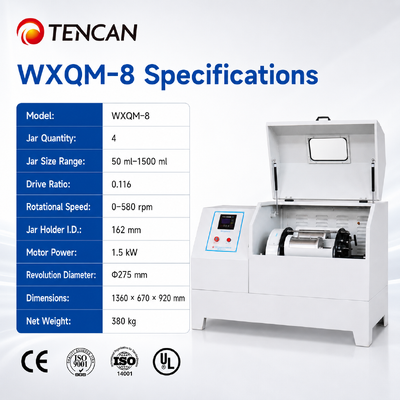 Máy xay quả cầu hành tinh ngang công nghiệp với bốn bình nghiền đồng thời và điều khiển tần số biến để trộn tốc độ cao