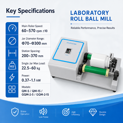 QM-5 Laboratory Ball Mill with Variable Speed 60-570 Rpm, Robust Build, and Grinding and Mixing Capabilities for Research and Industrial Use